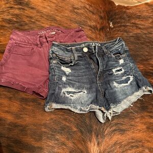 American Eagle Outfitters Burgundy and Distressed Jean Shorts